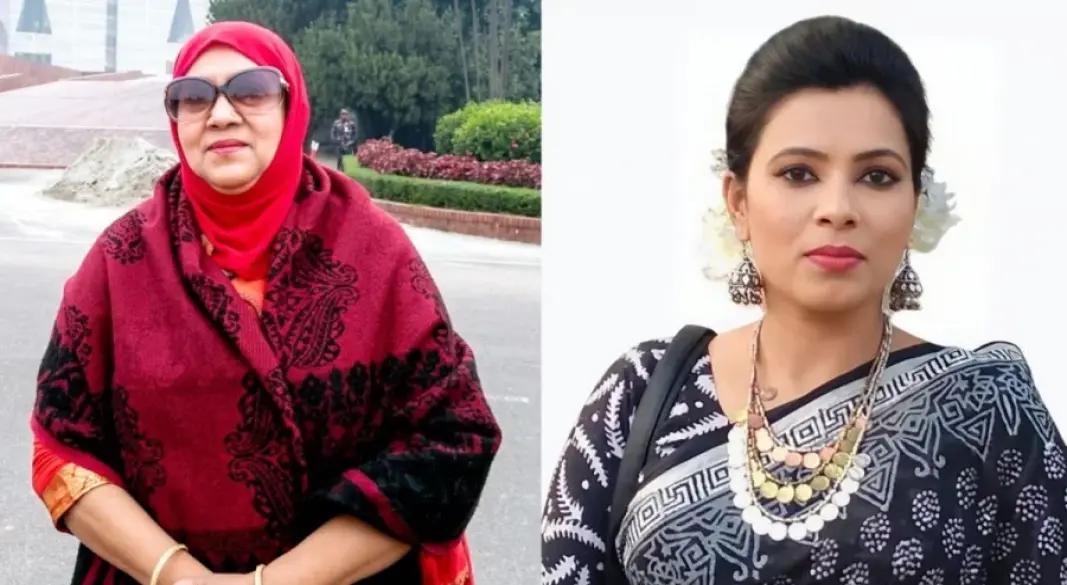 বাম থেকে সৈয়দা নাখলু আক্তার ও নাদিয়া পাঠান পাপন।