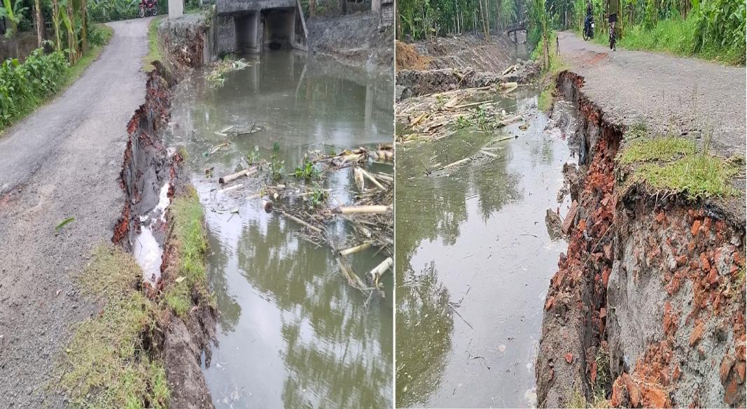 ঝালকাঠির রাজাপুরে খাল খননে সড়ক ধস